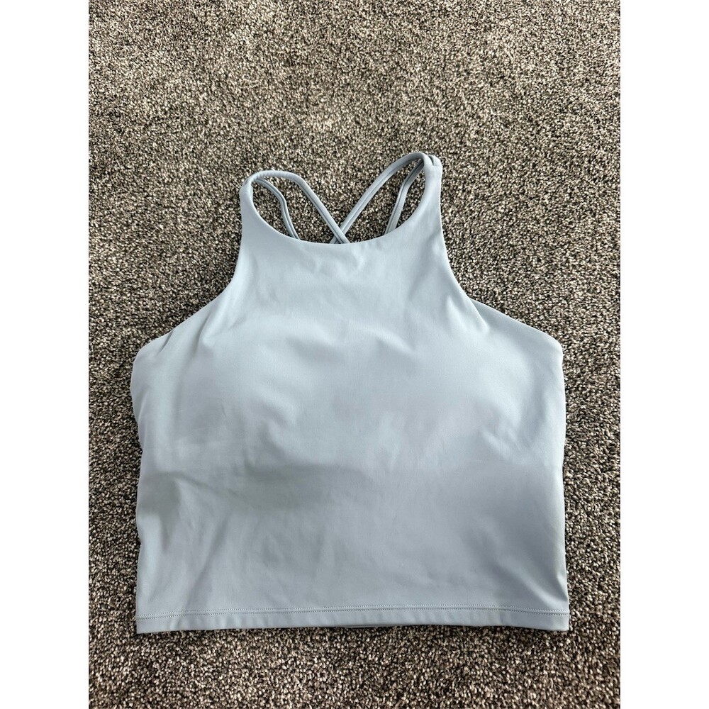 Womens Yoga Tank Top Size M Light Blue High Neck Strappy Back Athletic